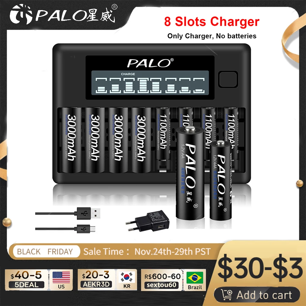 8 Slots Fast Smart AA AAA Charger LCD Display 2A 3A AA AAA Battery Charger for 1.2V AA AAA Ni-MH NiCd Rechargeable Battery
8 Slots Fast Smart AA AAA Charger LCD Display 2A 3A AA AAA Battery Charger for 1.2V AA AAA Ni-MH NiCd Rechargeable Battery