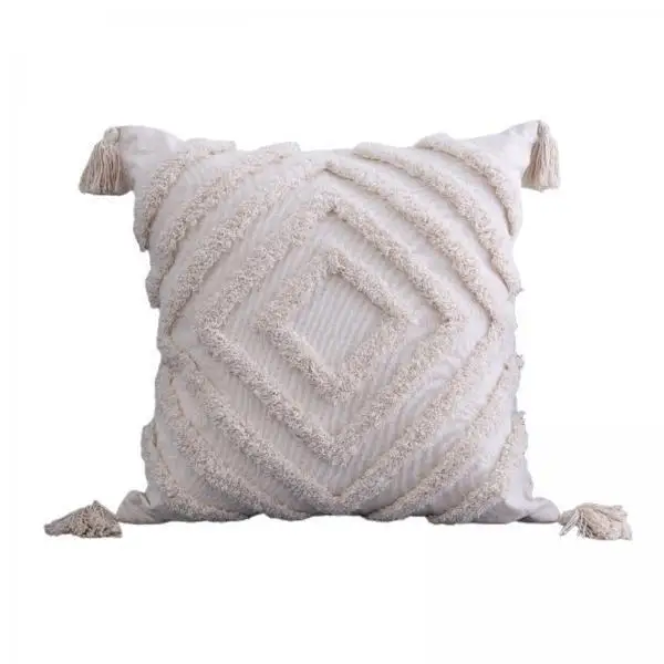 

2xThrow Cushion Cover Tassels Quilted Cushion Cover Fabric for Bed 45x45cm F.