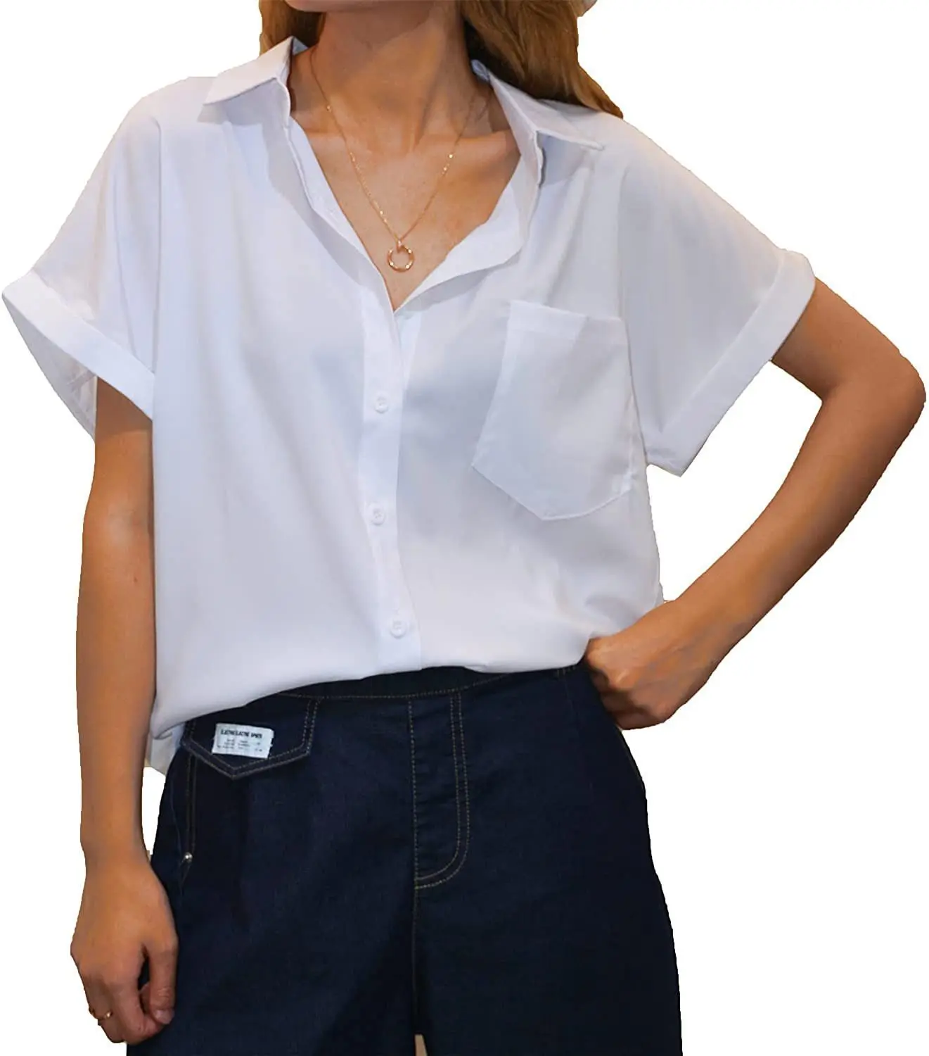 2022 Spring and Summerwhite Shirt Women Newest Short-Sleeved Office Lady T-shirt V-neck Buckle White Top with Pocket
2022 Spring and Summerwhite Shirt Women Newest Short-Sleeved Office Lady T-shirt V-neck Buckle White Top with Pocket