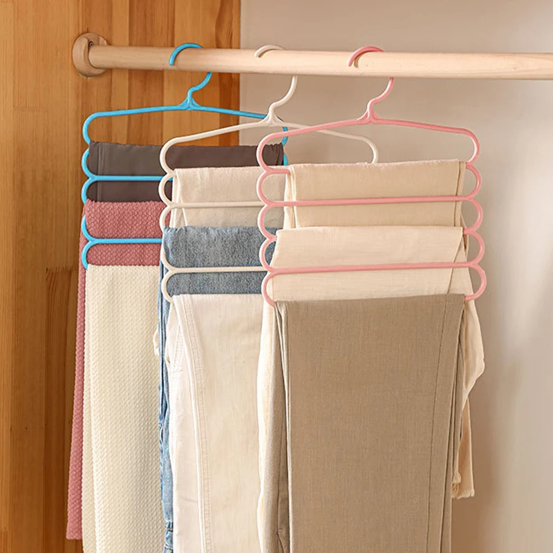 

Clothes Hangers Trousers Hangers Holders Closet Storage Organizers 5 Layers Pants Towel Scarfs Racks Storage Organization