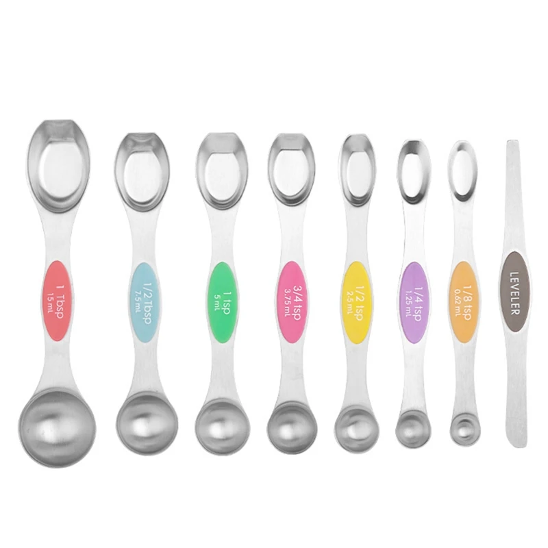 

Stainless Steel Magnetic Measuring Spoons Set,Extend Handle, Dual Sided Stackable Adjustable Teaspoon And Tablespoon 8Pc Durable