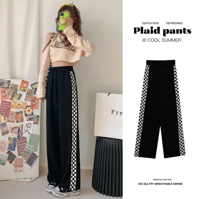 Black Checkerboard Plaid Wide-leg Pants Women's Spring Newest Trendy High Streetwear Casual Loose Women Straight Sweatpants 
Black Checkerboard Plaid Wide-leg Pants Women's Spring Newest Trendy High Streetwear Casual Loose Women Straight Sweatpants