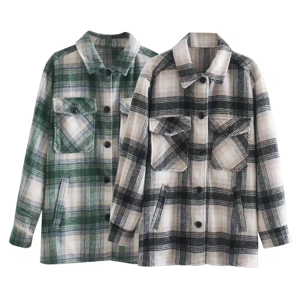 European style retro fashion lapels long sleeves plaid loose casual shirt jacket
European style retro fashion lapels long sleeves plaid loose casual shirt jacket