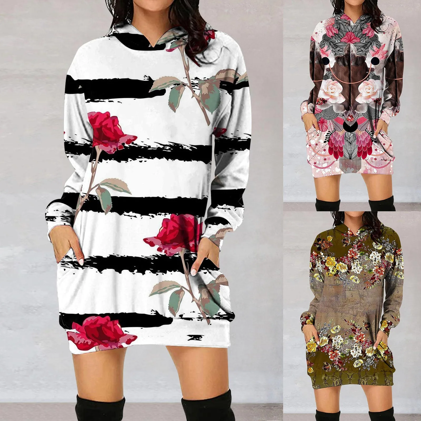 Женское платье-толстовка с капюшоном, с длинным рукавом
Женское платье-толстовка с капюшоном, с длинным рукавом