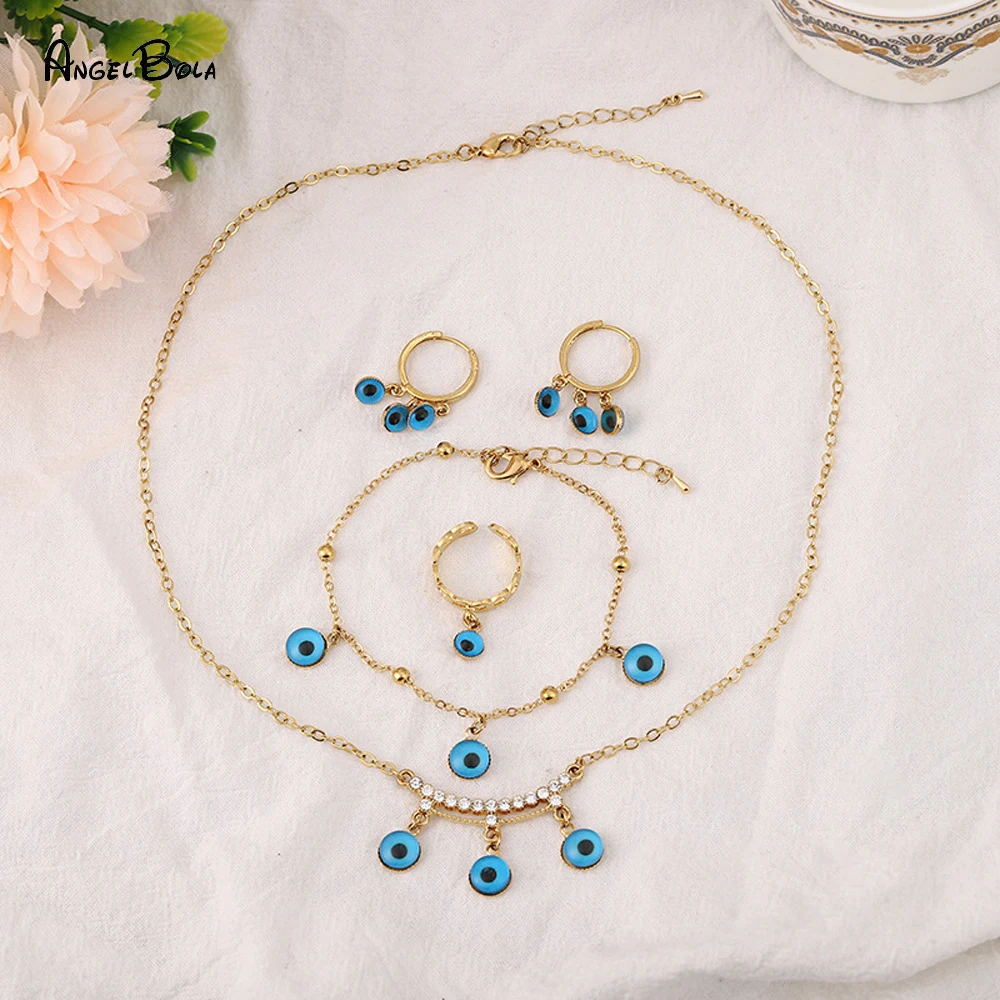 Turkey Blue Evil Eye Necklace/Bracelets/Earrings /Rings Aesthetic Muslim Italian Dubai 18k Gold Plated Jewelry Sets for Women
Turkey Blue Evil Eye Necklace/Bracelets/Earrings /Rings Aesthetic Muslim Italian Dubai 18k Gold Plated Jewelry Sets for Women