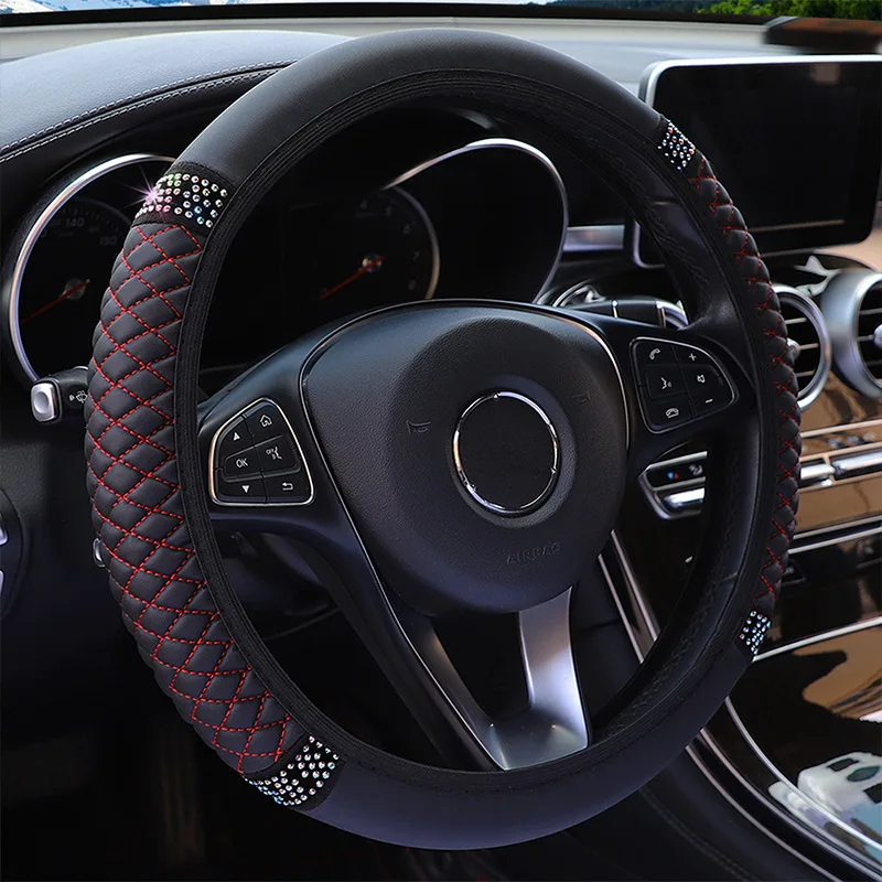 

38cm Four Seasons Universal Car Steering Wheel Cover Glitter Rhinestone Without Inner Ring Soft Flannel Car Accessories