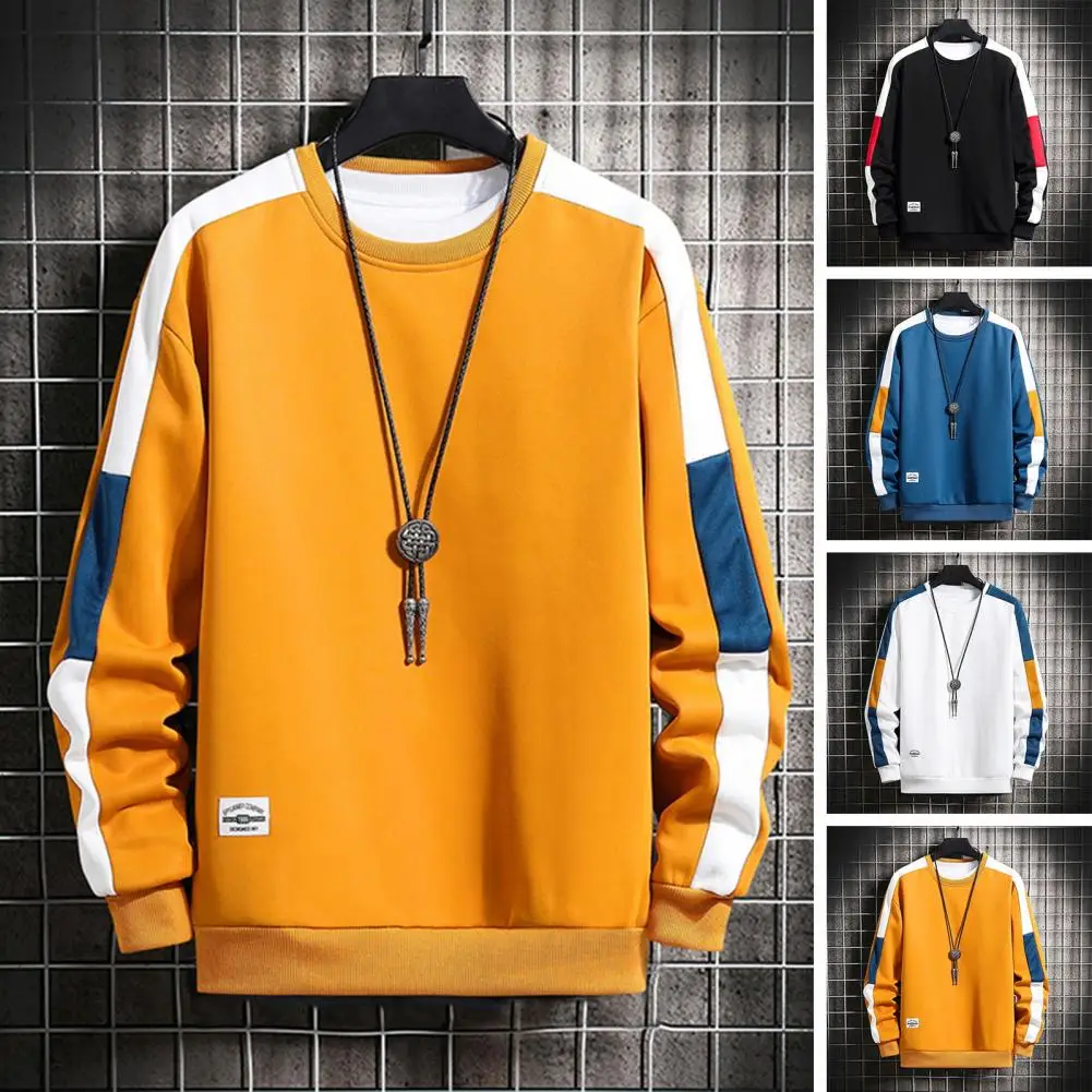 Men Fall Winter Sweatshirt Patchwork Long Sleeves Elastic Cuff Men Top Contrast Color Round Neck Casual Sweatshirt
Men Fall Winter Sweatshirt Patchwork Long Sleeves Elastic Cuff Men Top Contrast Color Round Neck Casual Sweatshirt