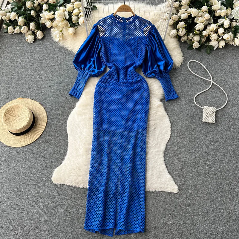 Design hollow out lantern long sleeve women's split Hip wrap long Dress vestidos elegantes
Design hollow out lantern long sleeve women's split Hip wrap long Dress vestidos elegantes