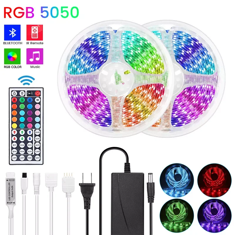 Светодиодная лента RGB 5050, Светодиодная лента RGB 5-30 м, светодиодные лампы для комнаты с Bluetooth для украшения спальни, 12 В, полоса, подсветка теле...
Светодиодная лента RGB 5050, Светодиодная лента RGB 5-30 м, светодиодные лампы для комнаты с Bluetooth для украшения спальни, 12 В, полоса, подсветка теле...