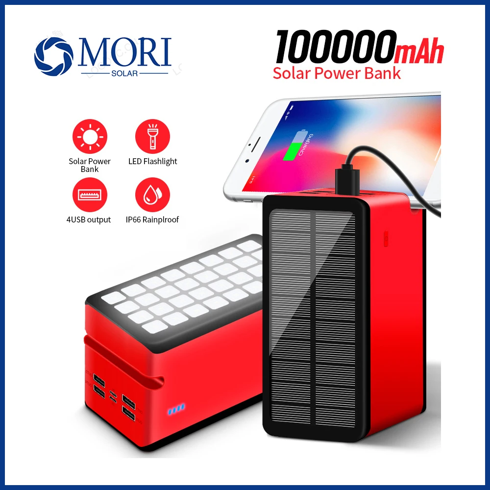 100000mAh Solar Power Bank Portable Solar Charger Battery Fast Charging 4 USB Output Ports 2 Input Ports with Camping Lamp
100000mAh Solar Power Bank Portable Solar Charger Battery Fast Charging 4 USB Output Ports 2 Input Ports with Camping Lamp
