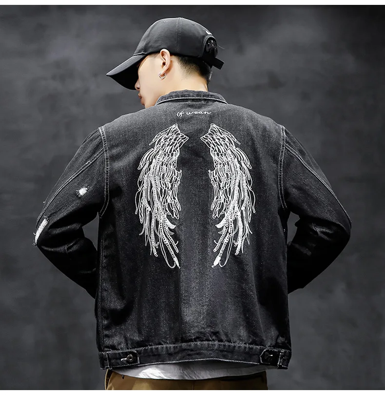 YASUGUOJI New 2022 Hip Hop Wing Embroidery Jean Jacket Men Denim Jackets Slim Fit Men Black Jacket Fashion Ripped Jacket Men 
YASUGUOJI New 2022 Hip Hop Wing Embroidery Jean Jacket Men Denim Jackets Slim Fit Men Black Jacket Fashion Ripped Jacket Men