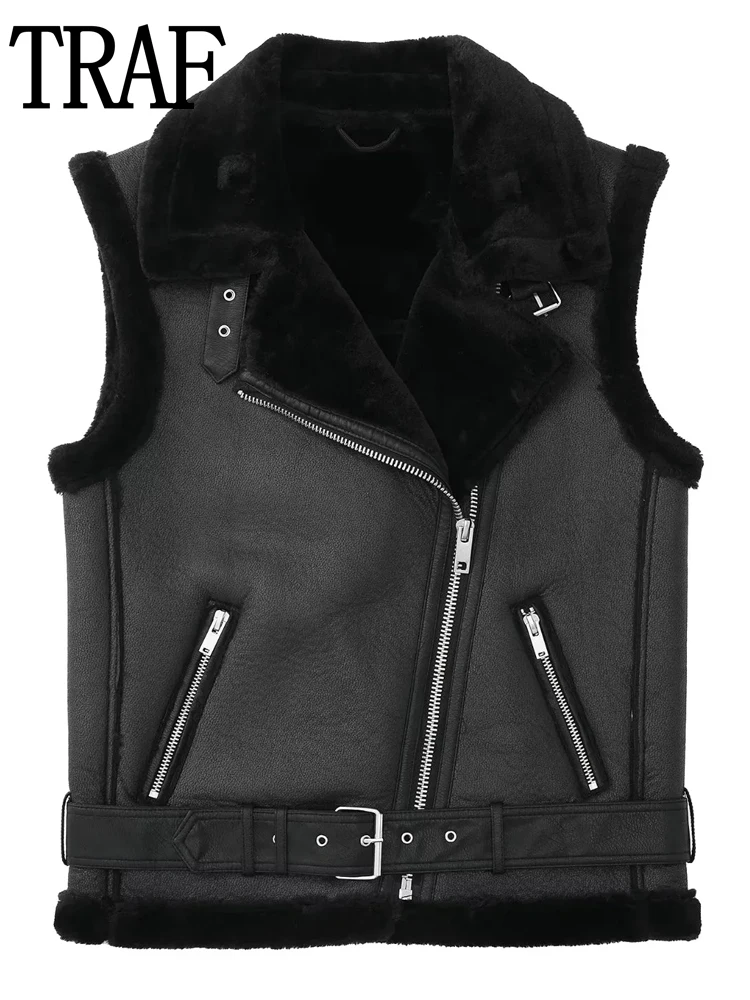 TRAF Black Faux Leather Vest Women Zip Sleeveless Vest Woman Winter 2022 Streetwear Double Faced Jacket Warm Women's Vest
TRAF Black Faux Leather Vest Women Zip Sleeveless Vest Woman Winter 2022 Streetwear Double Faced Jacket Warm Women's Vest