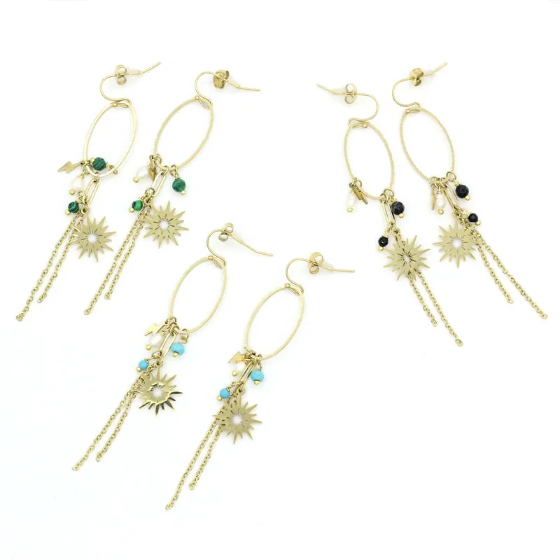 European And American Popular Women's Stainless Steel 14k Gold Earrings Sunflower Pearl Chain Tassel Bohemian Wind Ear Jewelry
European And American Popular Women's Stainless Steel 14k Gold Earrings Sunflower Pearl Chain Tassel Bohemian Wind Ear Jewelry