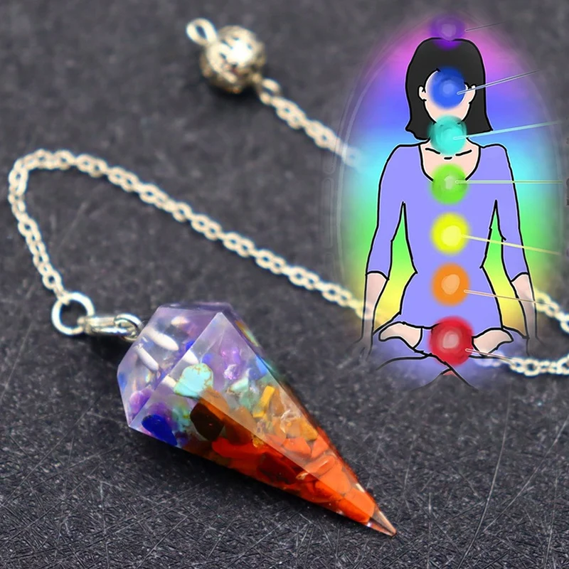 

7 Chakra Natural Crystal Crushed Stone Charm Pendant for Car Home Decoration Reiki Healing Hexagonal Cone Stones Jewelry Gift