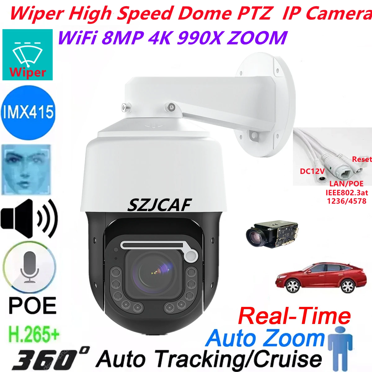 

8MP POE Wiper High Speed Dome PTZ Wifi IP Camera Outdoor AI Human Tracking 4K Wireless Camera RTSP 30X Optical Zoom Color Camera