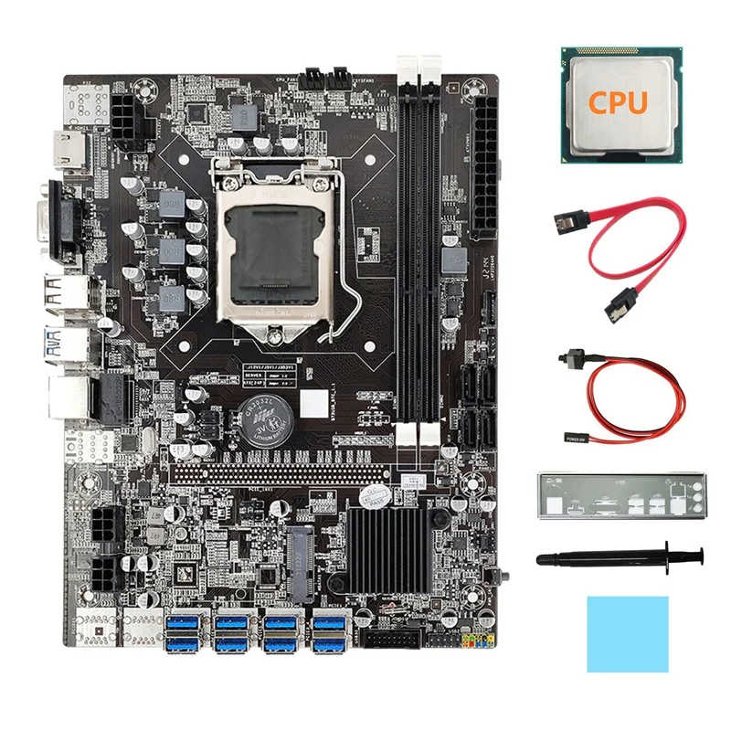 B75 8USB ETH Mining Motherboard+CPU+Baffle+SATA Cable+Switch Cable+Thermal Grease+Thermal Pad BTC Miner Motherboard
B75 8USB ETH Mining Motherboard+CPU+Baffle+SATA Cable+Switch Cable+Thermal Grease+Thermal Pad BTC Miner Motherboard