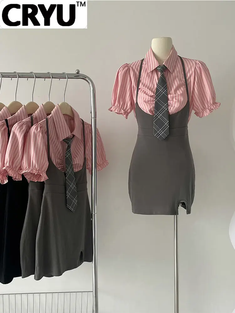 Women Korean Fashion New Cozy Chic 2 Pieces Outfit Lapel Vintage Classic Puff Sleeve Chiffon Shirt + Split Hem Mini Halter Dress
Women Korean Fashion New Cozy Chic 2 Pieces Outfit Lapel Vintage Classic Puff Sleeve Chiffon Shirt + Split Hem Mini Halter Dress