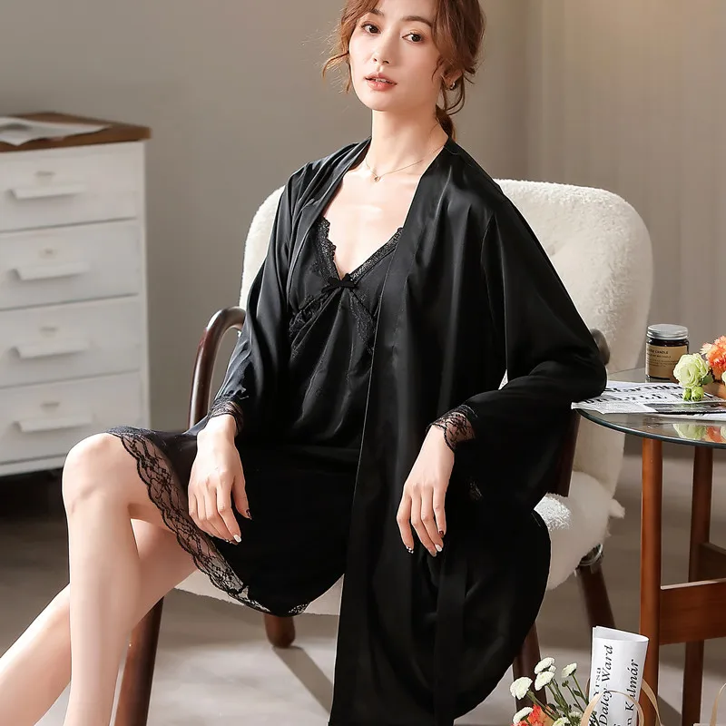 Fashion Women's Lace Ice Silk Robe Gown Sets Spring Summer New Trendy Design Drop Shipping Ladies Sleep Clothes Pijamas
Fashion Women's Lace Ice Silk Robe Gown Sets Spring Summer New Trendy Design Drop Shipping Ladies Sleep Clothes Pijamas