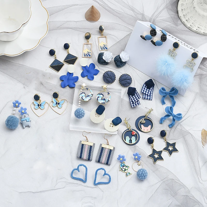 Original Heart Round Statement Earrings For Girls Different Blue Striated Pompon Flower Long Hanging Earrings Women's Jewelry
Original Heart Round Statement Earrings For Girls Different Blue Striated Pompon Flower Long Hanging Earrings Women's Jewelry