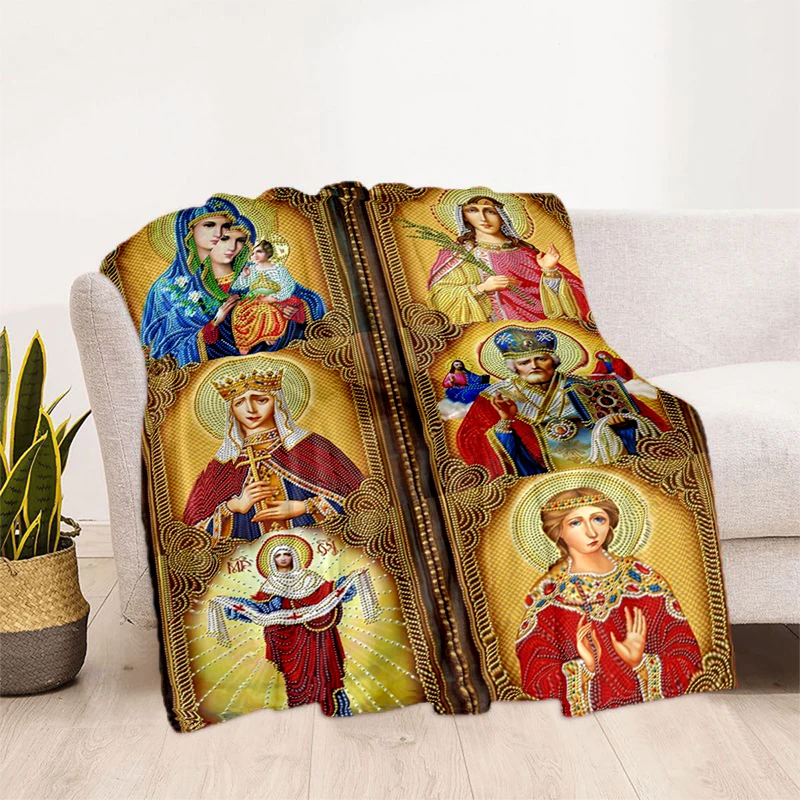 

Pray Pattern manta sofa bed cover soft and hairy blanket plaid Soft Warm Flannel Throw Blankets gift Jesus Virgin Maria Believer