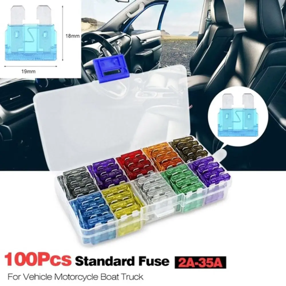 100 шт. Стандартный чехол для мотоцикла лодки грузовика Лезвие предохранители набор предохранителей в ассортименте чехлов в ассортименте 
100 шт. Стандартный чехол для мотоцикла лодки грузовика Лезвие предохранители набор предохранителей в ассортименте чехлов в ассортименте