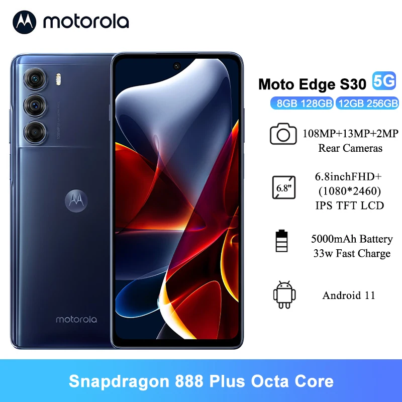 Motorola MOTO Edge S30 смартфон с 5,5-дюймовым дисплеем, восьмиядерным процессором Snapdragon 6,8 Plus, 888 МП, 5000 мАч, 33 Вт
Motorola MOTO Edge S30 смартфон с 5,5-дюймовым дисплеем, восьмиядерным процессором Snapdragon 6,8 Plus, 888 МП, 5000 мАч, 33 Вт
