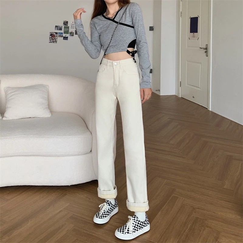 DD2865 New velvet thickened nine-point jeans women's high-waist all-match straight-leg jeans
DD2865 New velvet thickened nine-point jeans women's high-waist all-match straight-leg jeans