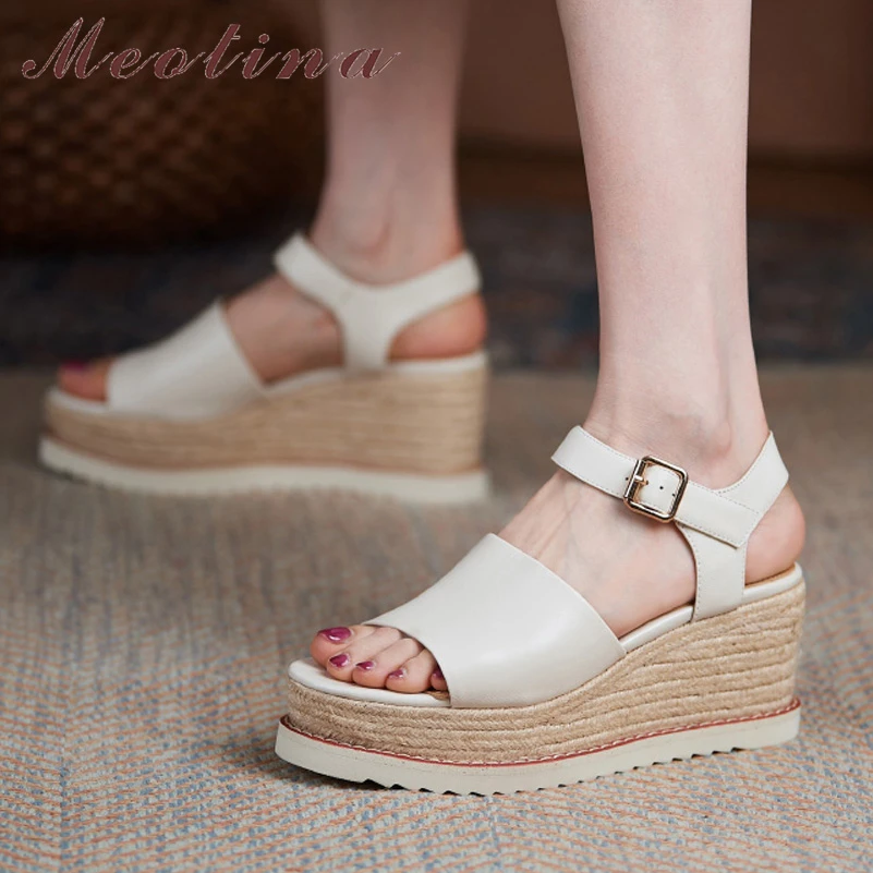 Meotina Women Genuine Leather Ankle Strap Shoes Platform Wedges High Heel Summer Buckle Sandals Peep Toe Ladies Footwear Beige
Meotina Women Genuine Leather Ankle Strap Shoes Platform Wedges High Heel Summer Buckle Sandals Peep Toe Ladies Footwear Beige