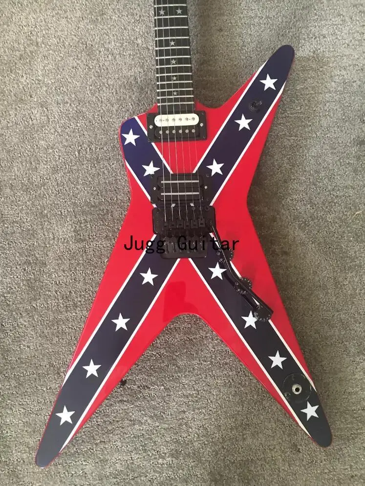 

Rhxflame Wash Dim 333 Dimbag Darrell onfederate Flag Red Electric Guitar Star Inlay Floyd Rose Tremolo Bridge Black Hardware