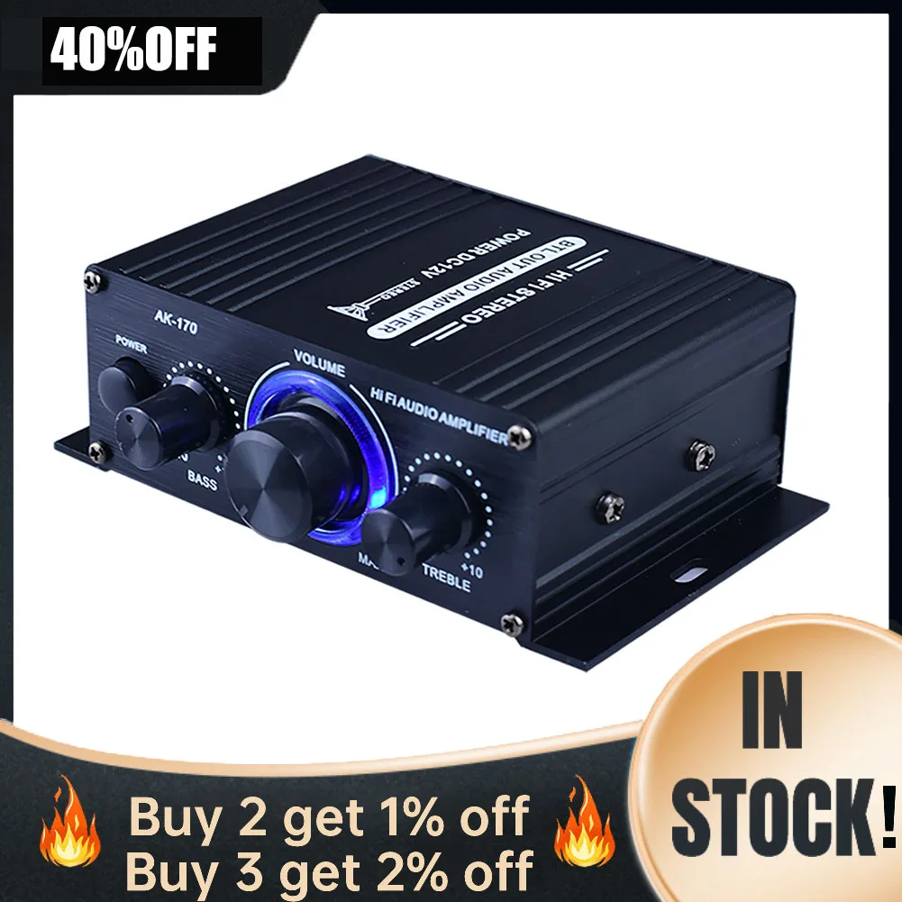 AK-170 Bluetooth HiFi Digital Stereo Audio Power Amplifier 400w 12v FM Microphone LED Mini Car Home Theater Sound Amplifier Card
AK-170 Bluetooth HiFi Digital Stereo Audio Power Amplifier 400w 12v FM Microphone LED Mini Car Home Theater Sound Amplifier Card