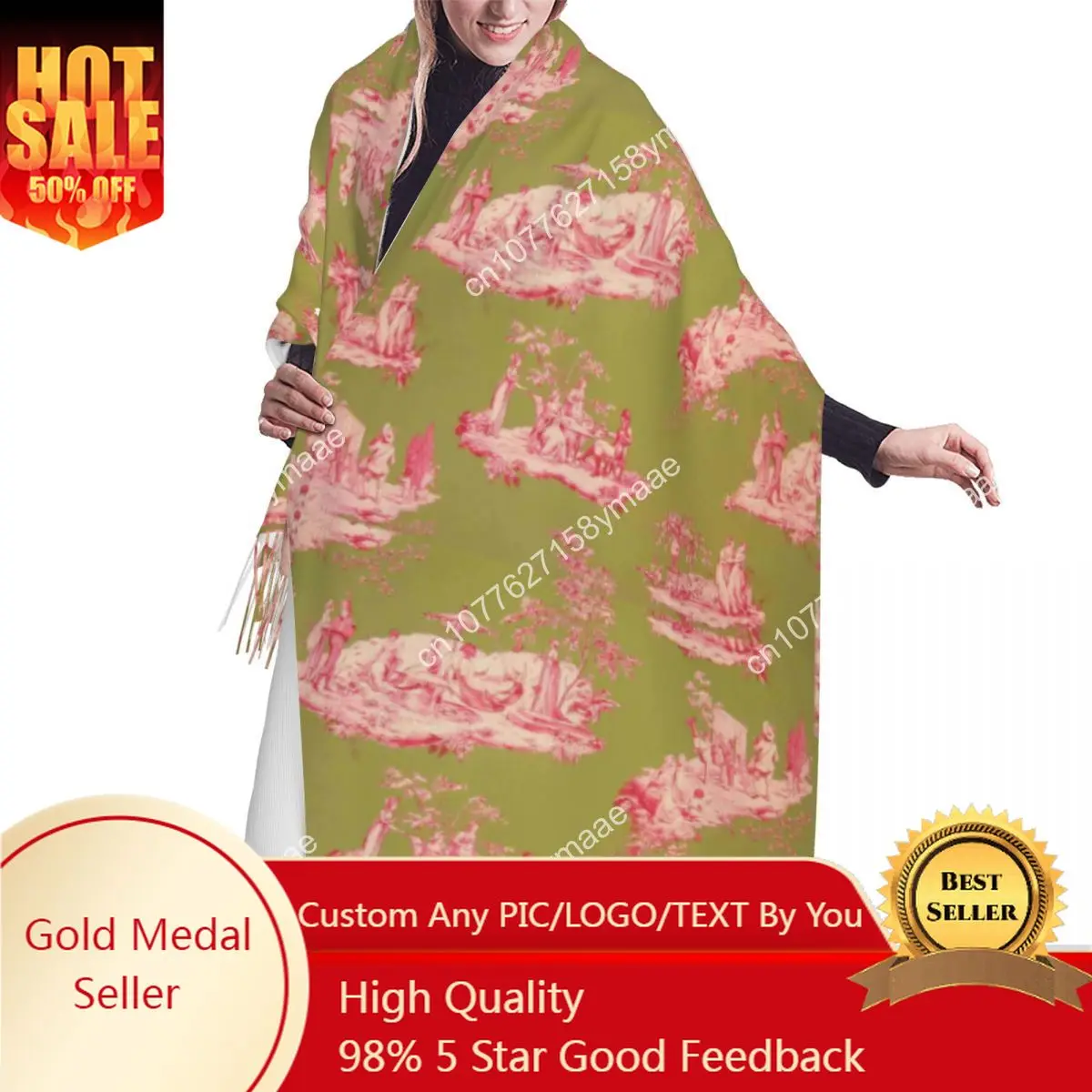 Luxury French Toile De Jouy Summer Pleasure Green Tassel Scarf Women Winter Warm Shawl Wrap Lady Traditional France Art Scarves
Luxury French Toile De Jouy Summer Pleasure Green Tassel Scarf Women Winter Warm Shawl Wrap Lady Traditional France Art Scarves
