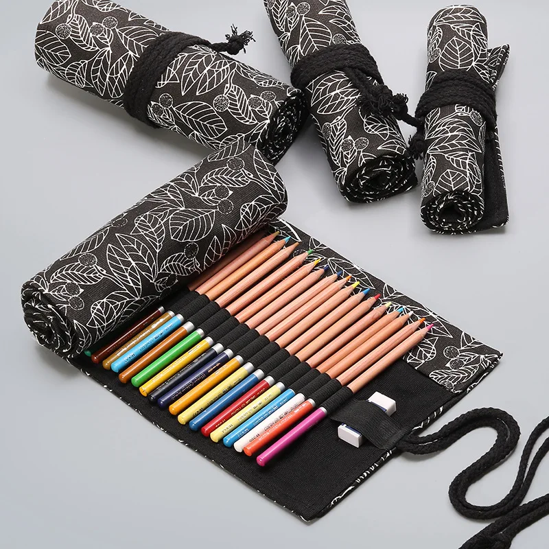 Black Leaf Canvas Printing Pen Curtain 12 24 36 48 72 Hole Large Capacity Roll Pen Bag Color Lead Sketch Stationery Bag 
Black Leaf Canvas Printing Pen Curtain 12 24 36 48 72 Hole Large Capacity Roll Pen Bag Color Lead Sketch Stationery Bag