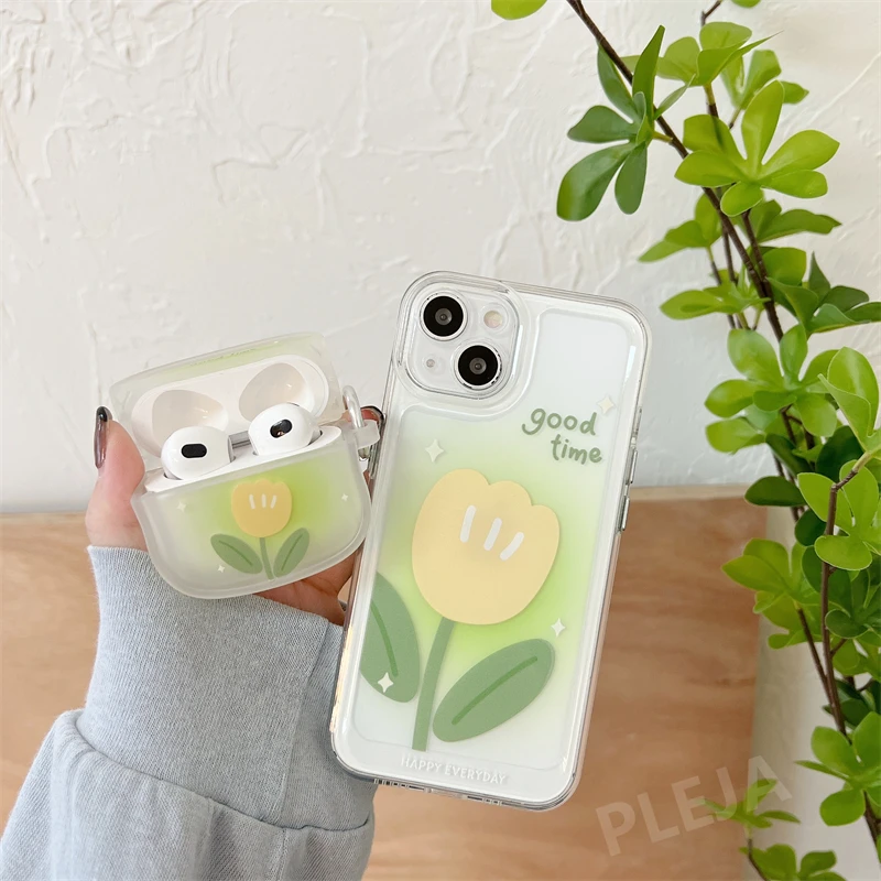 Чехол для наушников Apple AirPods 1 2 3 Pro силиконовый чехол с милыми цветами тюльпана