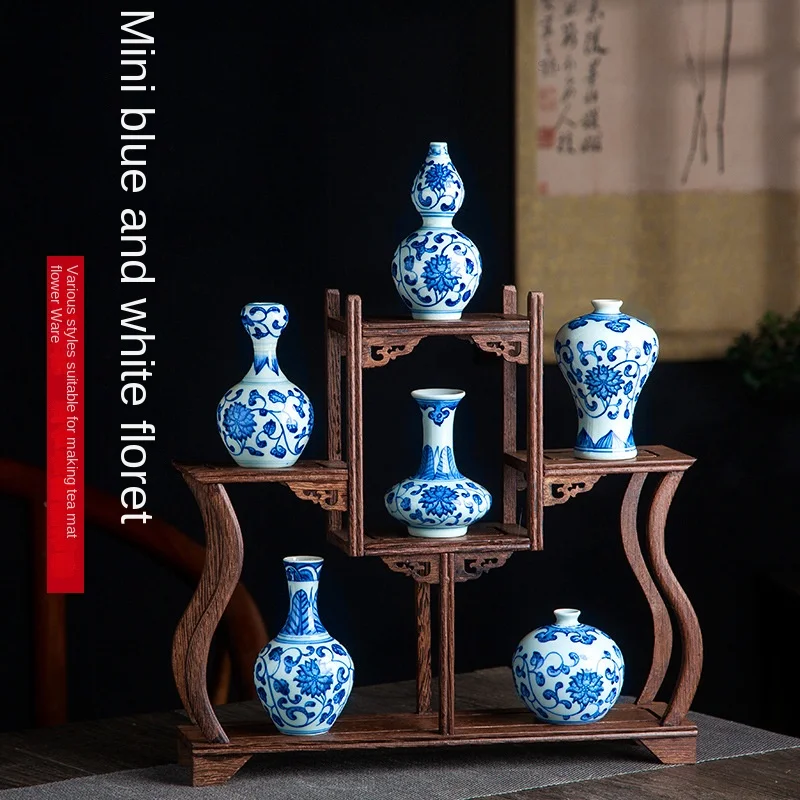 Сине-белая фарфоровая керамическая ваза, винтажная мини-гидропонная Цветочная композиция, маленькая фотография чайной церемонии