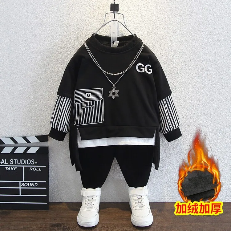 Plush and Thicken Boys Clothing Sets Children Stripe Long Sleeve Sweater Pants Suit Sweatshirt Trousers Boys Outfits Sport Set
Plush and Thicken Boys Clothing Sets Children Stripe Long Sleeve Sweater Pants Suit Sweatshirt Trousers Boys Outfits Sport Set