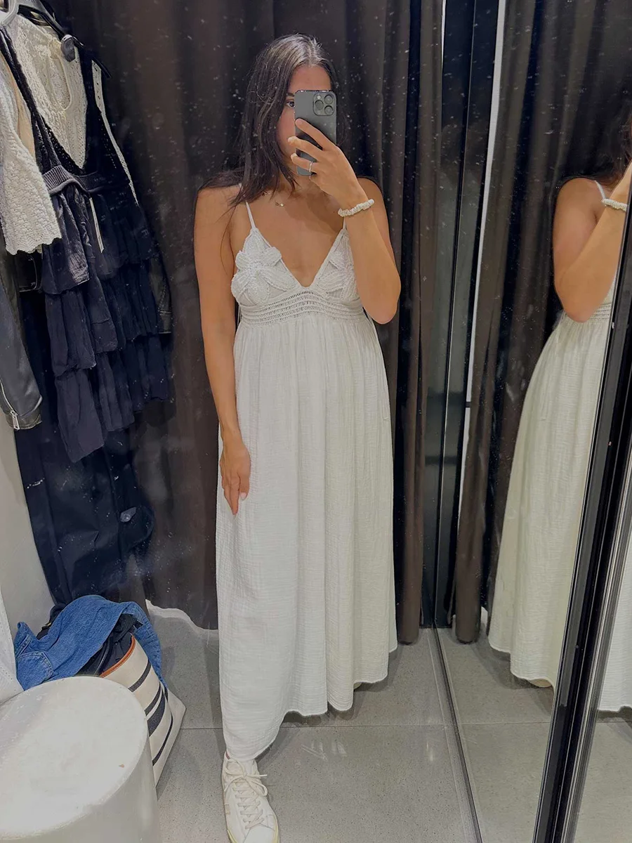 Fashion Women Solid Midi Dress 2023 Summer Elegant Female Beach Style V-Neck Crochet A-Line Backless Party Dresses for Woman 
Fashion Women Solid Midi Dress 2023 Summer Elegant Female Beach Style V-Neck Crochet A-Line Backless Party Dresses for Woman