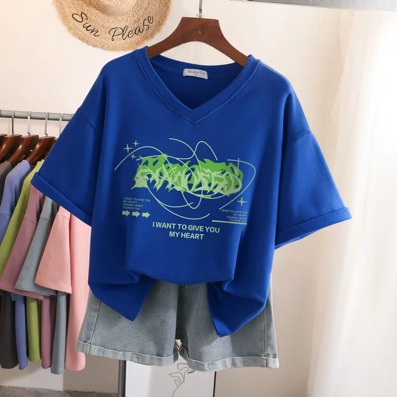 DAYIFUN Plus Size T Shirt 100% Cotton L-6XL Tshirt Short Sleeve Women Top Casual Summer Letter Print V Neck Oversized T Shirts
DAYIFUN Plus Size T Shirt 100% Cotton L-6XL Tshirt Short Sleeve Women Top Casual Summer Letter Print V Neck Oversized T Shirts