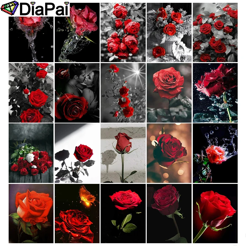 

Алмазная 5D Вышивка DIAPAI «розы, цветочный пейзаж», полноразмерная круглая/квадратная алмазная живопись «сделай сам», вышивка крестиком, домашний декор