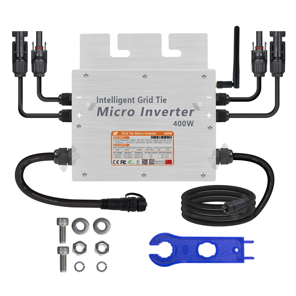 400W Grid Tie Solar Inverter 18-50V DC to AC 120V/240V Auto Pure Sine Wave Inverter for Solar Panel Optional WIFI Communication
400W Grid Tie Solar Inverter 18-50V DC to AC 120V/240V Auto Pure Sine Wave Inverter for Solar Panel Optional WIFI Communication