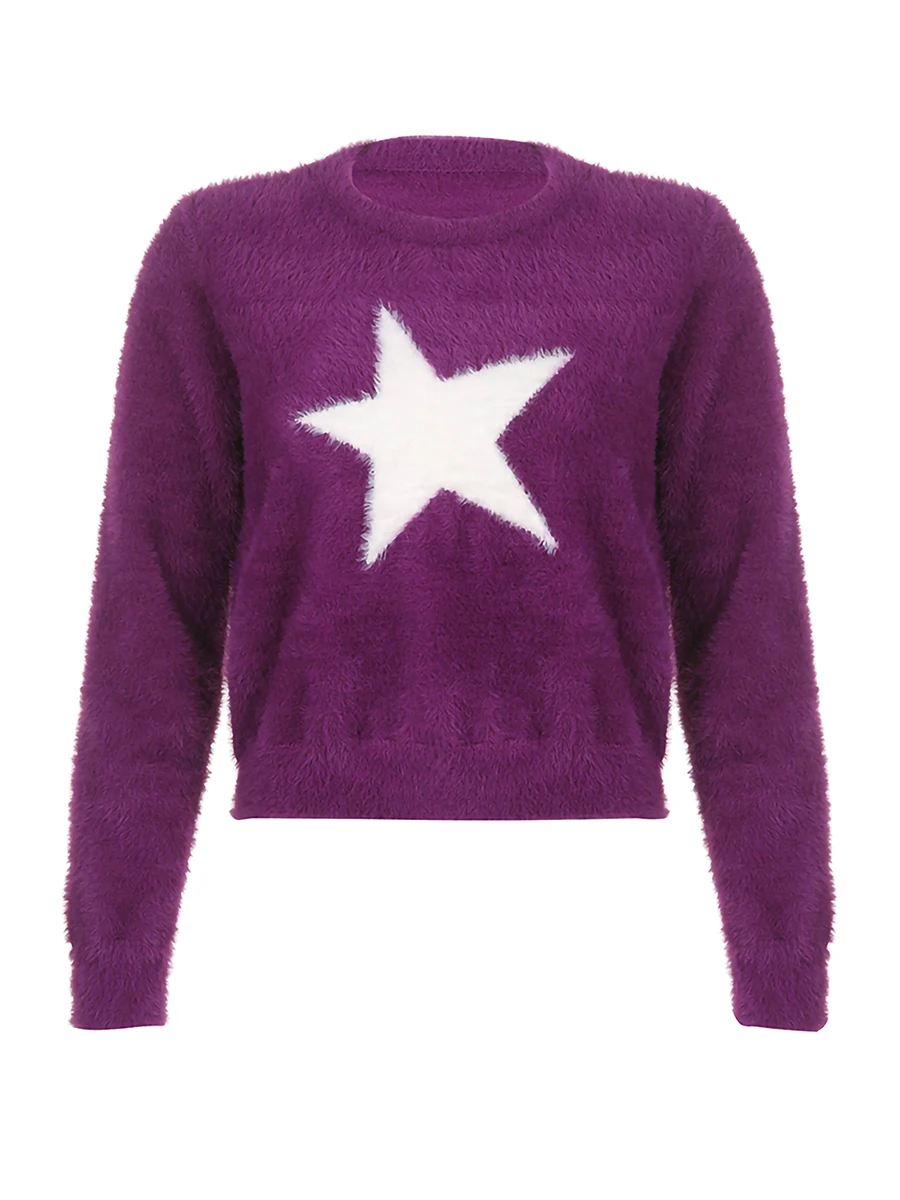 Women Fluffy Mink Sweater Casual Star Print Loose Long Sleeves Pullover Knitwear Tops Streetwear
Women Fluffy Mink Sweater Casual Star Print Loose Long Sleeves Pullover Knitwear Tops Streetwear