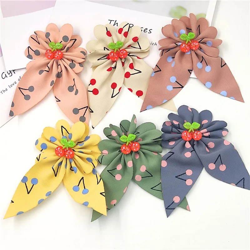 

1 Piece Lovely Cherry Long Tail Ties Bow Elastic Hair Bands For Baby Girls Hairpin Barrettes Clip Scrunchy Kids Hair Accessories