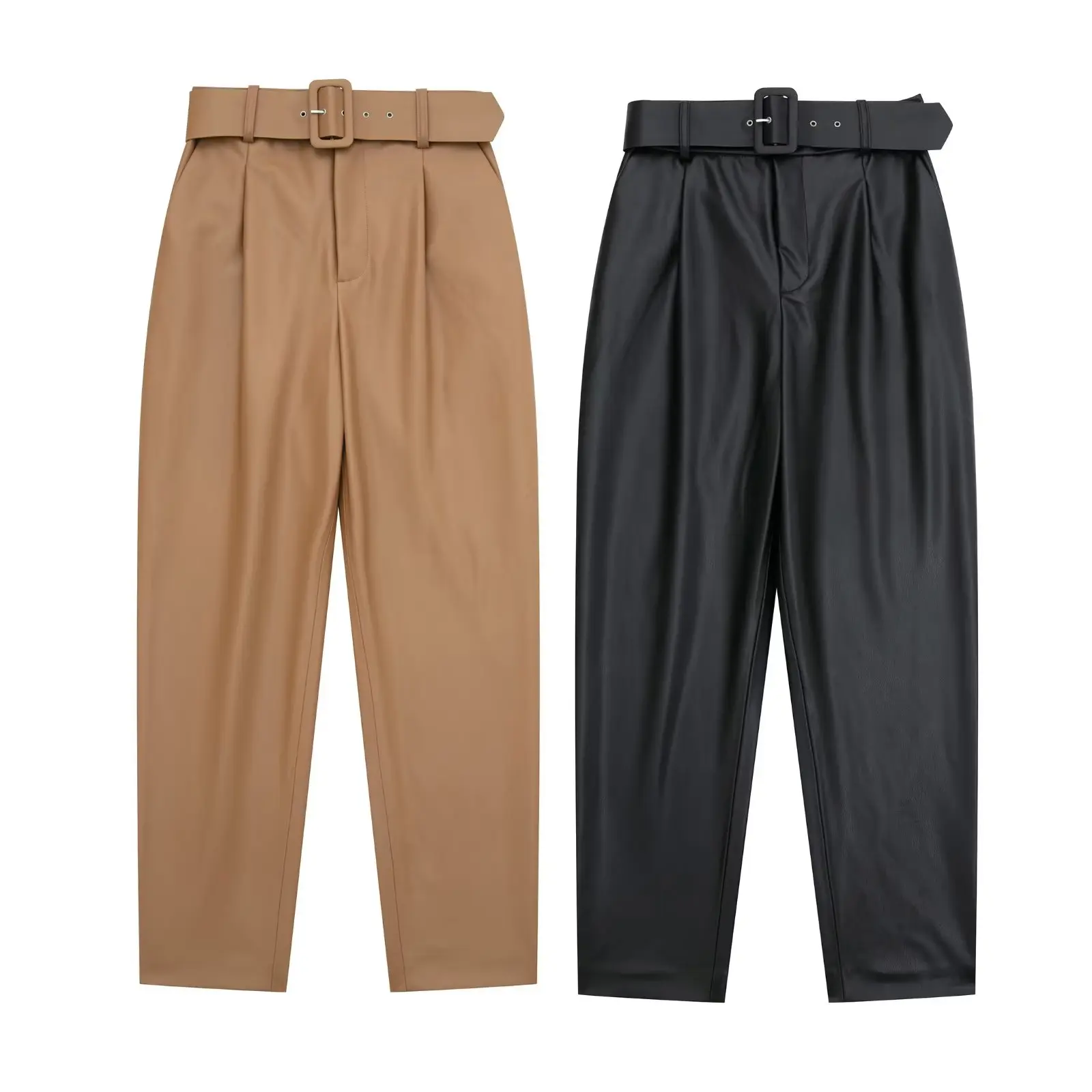 PB&ZA Faux Leather Wide Leg Trousers With Belt Autumn 2022 High Waisted Streetwear Loose Black Straight Trousers Mujer4387296
PB&ZA Faux Leather Wide Leg Trousers With Belt Autumn 2022 High Waisted Streetwear Loose Black Straight Trousers Mujer4387296