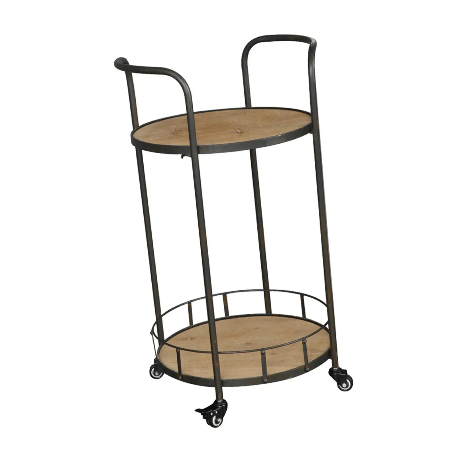 

2 Layer Wooden Rack with Lockable Wheels Multi Purpose Storage Rack Trolley for Kitchen Bathroom Laundryroom Home