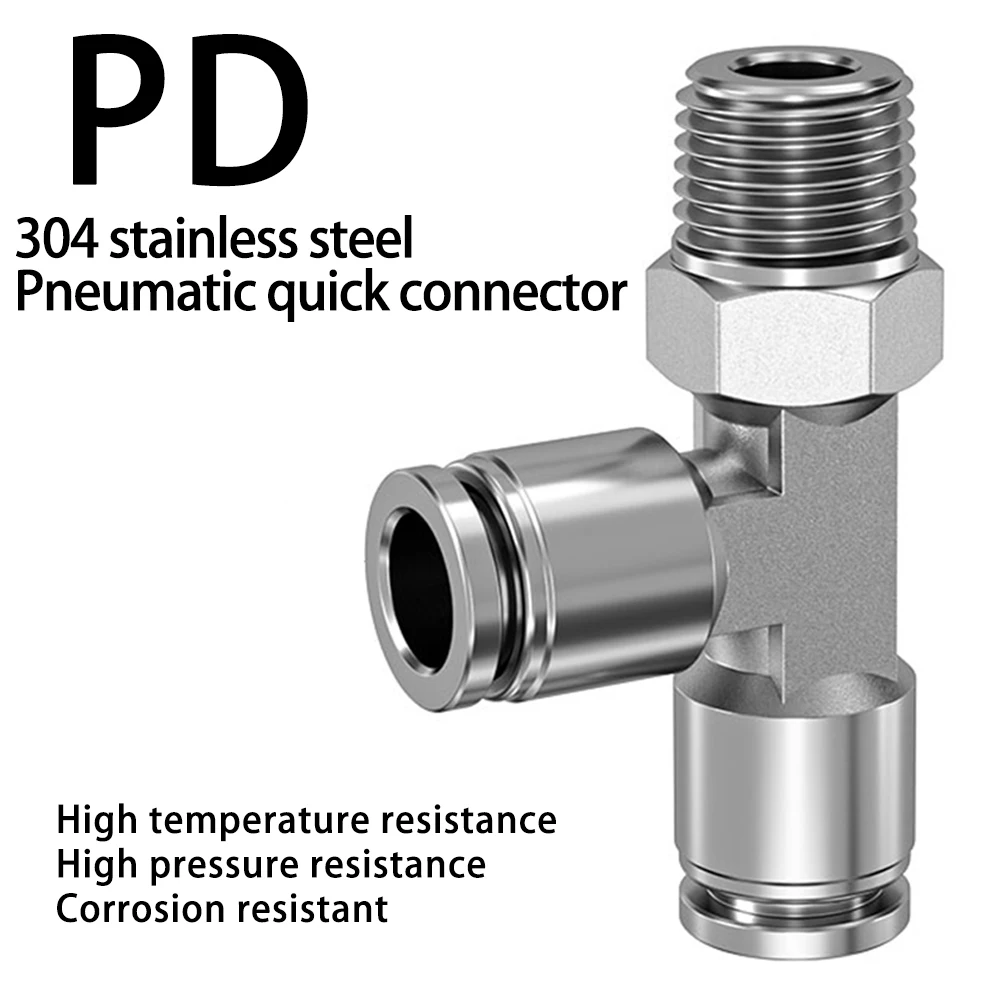 

PD 304 Stainless Steel Pneumatic Quick Connector Side Male M5 M6 1/8" 1/4" 3/8" 1/2" BSPT Hose 4 6 8 10 12mm Air Fitting Tee