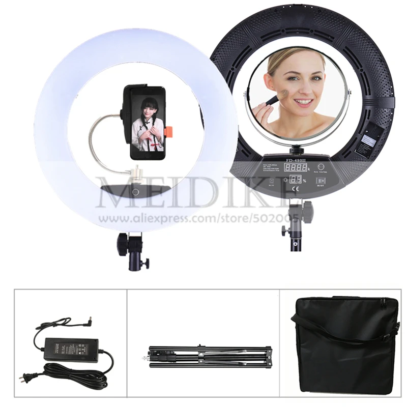 LED Ring Lamp FD-480II Beauty Studio LED Ring Light Bio-color Video Light Lamp Makeup Lighting + Stand (2M)+ Bag Tattoo Light
LED Ring Lamp FD-480II Beauty Studio LED Ring Light Bio-color Video Light Lamp Makeup Lighting + Stand (2M)+ Bag Tattoo Light