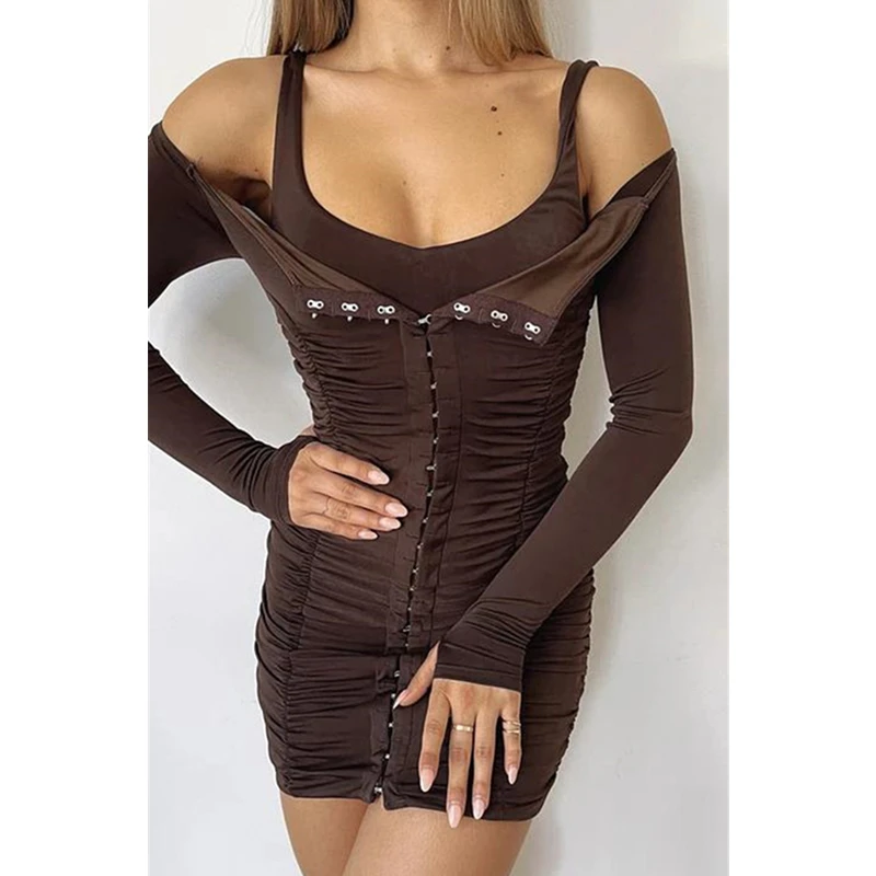 High Street Women Bodycon Fall Solid Straps Long Sleeve Off Shoulder Front Buckle Ruched Mini Dress Vestidos Clothing
High Street Women Bodycon Fall Solid Straps Long Sleeve Off Shoulder Front Buckle Ruched Mini Dress Vestidos Clothing
