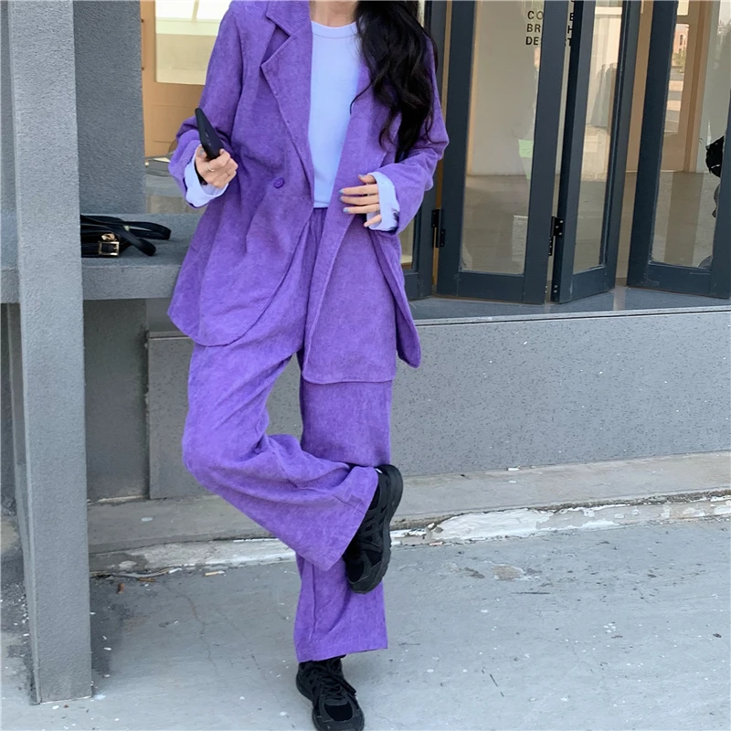 Two-piece Suit Purple Corduroy Blazer for Women Long Sleeve Oversize Coat 2023 Autumn Loose Solid Office Lady Outerwear Stylish
Two-piece Suit Purple Corduroy Blazer for Women Long Sleeve Oversize Coat 2023 Autumn Loose Solid Office Lady Outerwear Stylish