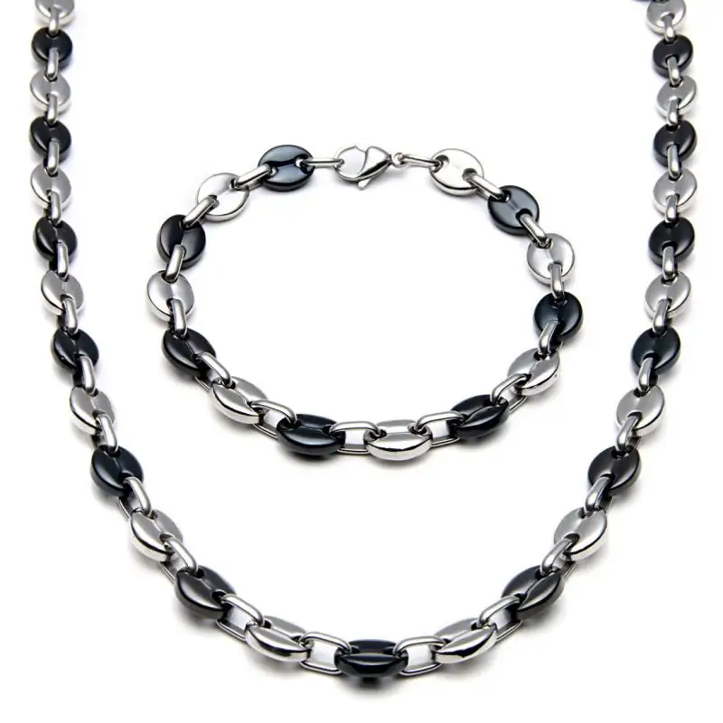 Fashion Simple Coffee Bean Shape Chain Men's Titanium Steel Bracelet Necklace Set Lobster Buckle Jewelry
Fashion Simple Coffee Bean Shape Chain Men's Titanium Steel Bracelet Necklace Set Lobster Buckle Jewelry