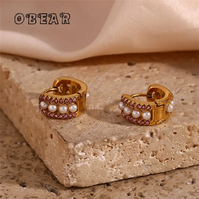European Light Luxury Pearl Powder Zircon Hoop Earrings Women's Stainless Steel Plated 18k Gold Simple Party Gift Jewelry
European Light Luxury Pearl Powder Zircon Hoop Earrings Women's Stainless Steel Plated 18k Gold Simple Party Gift Jewelry