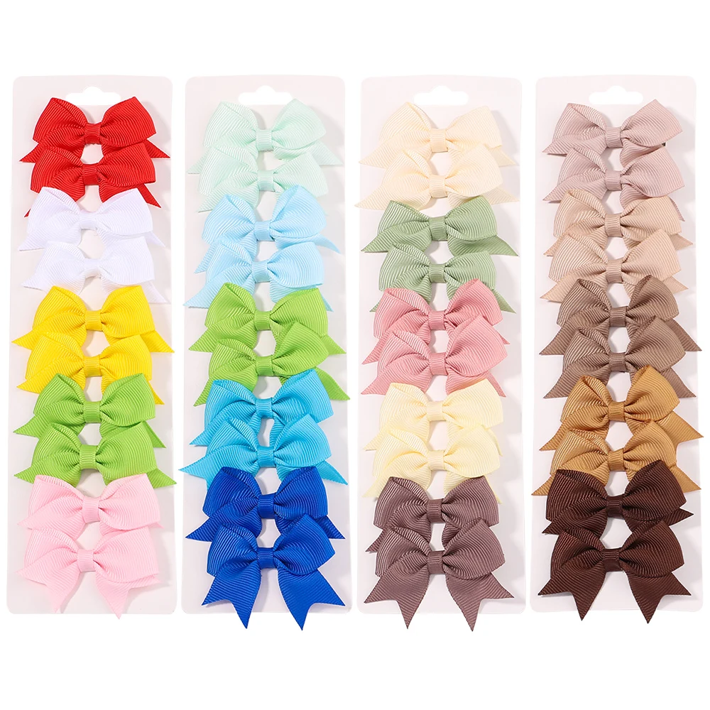 

10PCS/Set 2.4Inches Solid Hair Bows With Hair Clips For Girls Headwear New Handmade Bowknot Barrettes Cute Kids Hair Accessories